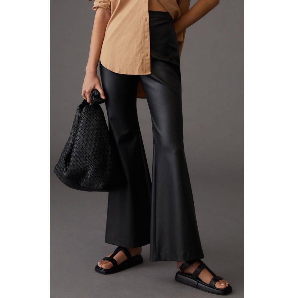 Anthropologie Hutch Faux Leather Pants New Black Flare Size 8 Medium Anthro NWT - Picture 2 of 10